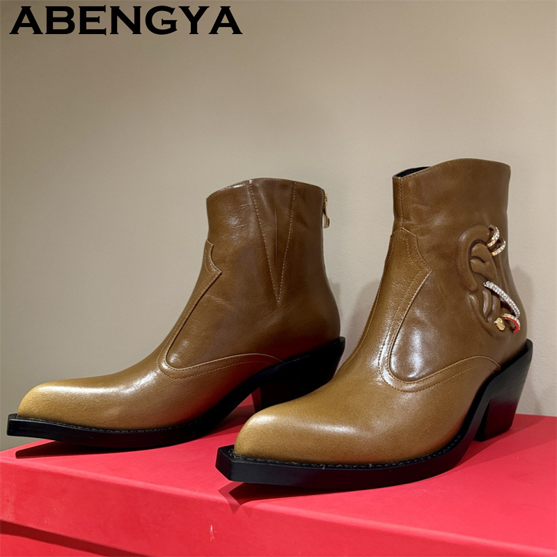 Street Fashion Week - Quality Genuine Leather Chunky Heel Ankle