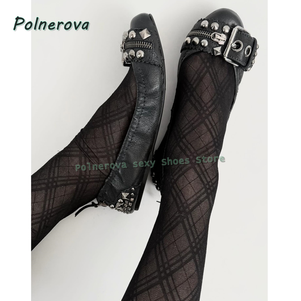 Street Fashion Styles - Rivet Belt Buckle Mary Jane Shoes