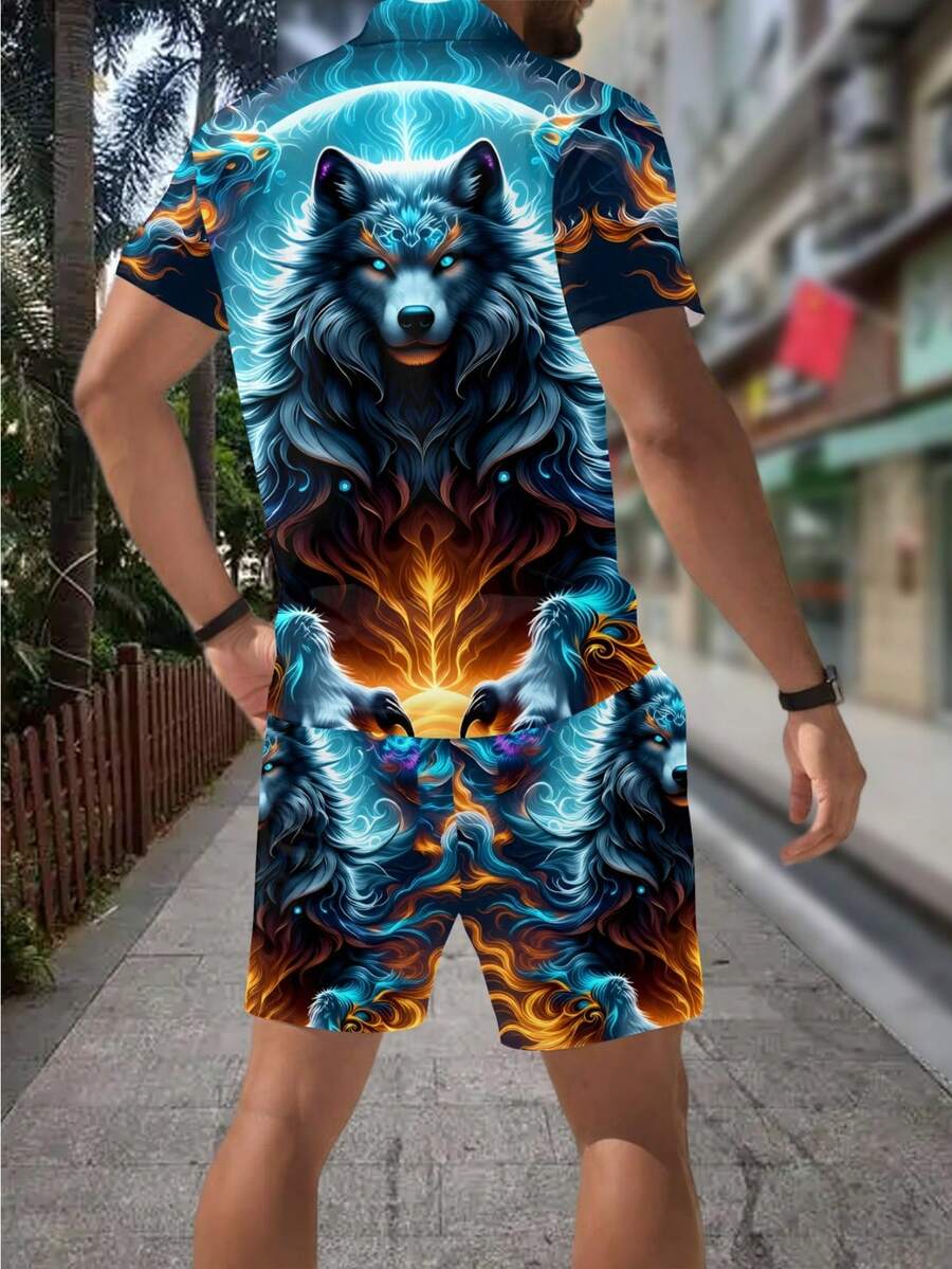 Men's Fashion 3D Wolf Print Zi - Street Fashion Styles review and price