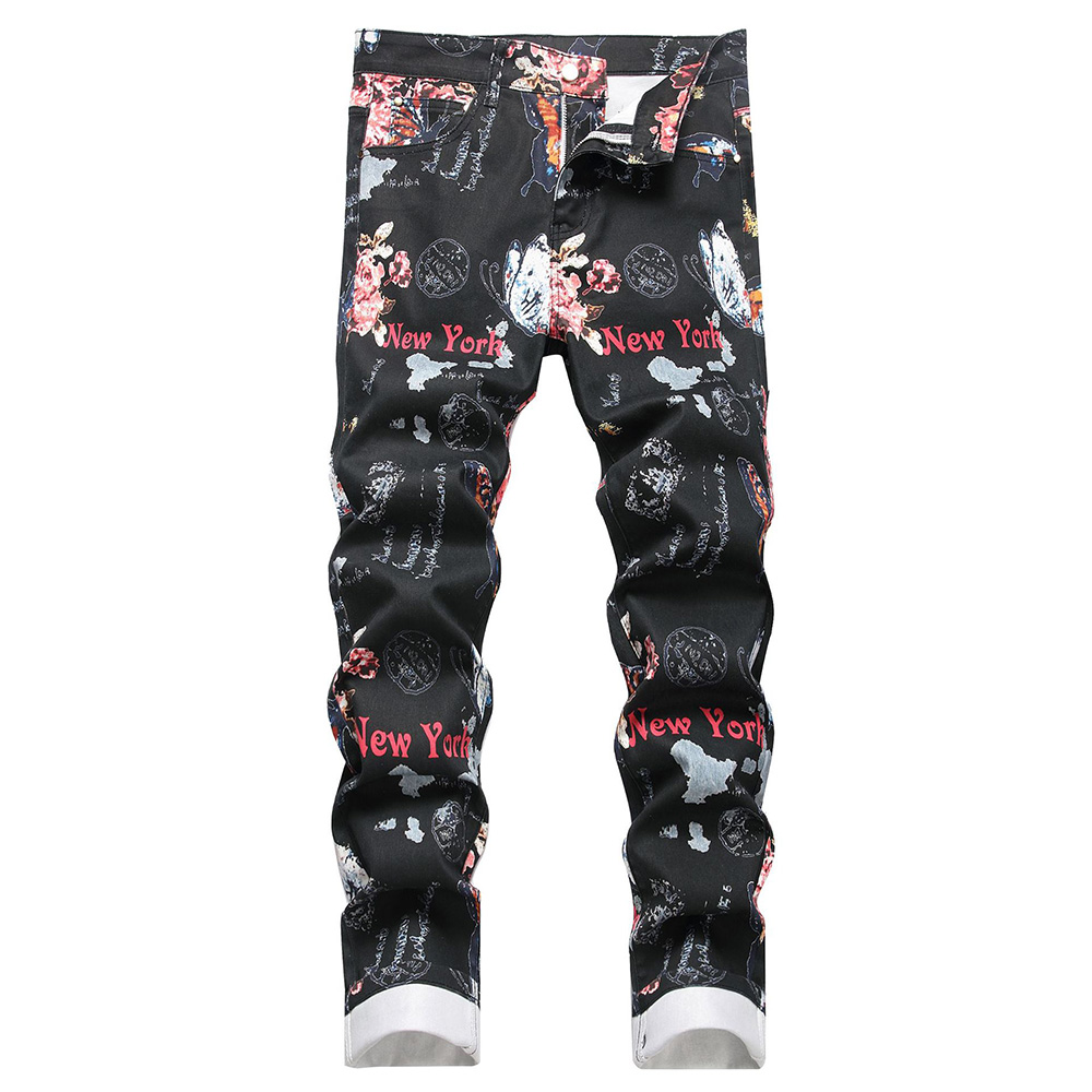 Men Digital Print Jeans Fashio - Street Fashion In New York review and price