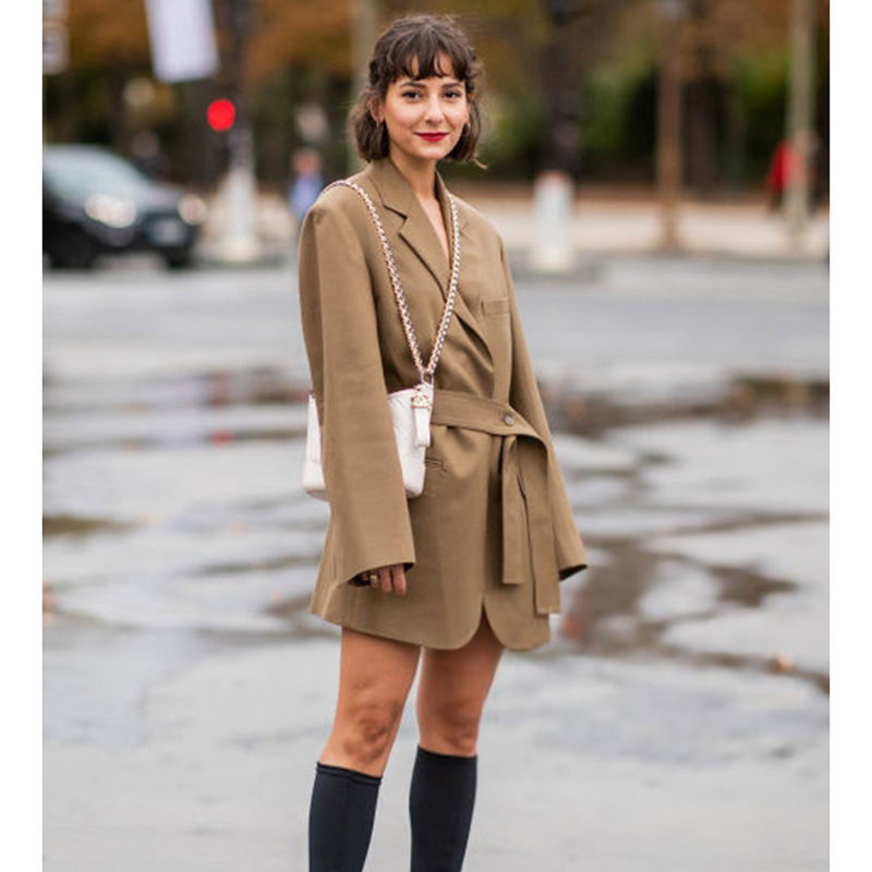 Chic Khaki Midi Suit Dress Fas - Street Fashion Week review and price