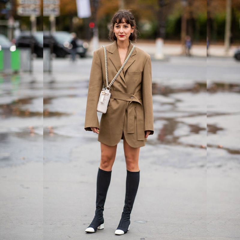 Chic Khaki Midi Suit Dress Fas - Street Fashion Week review and price